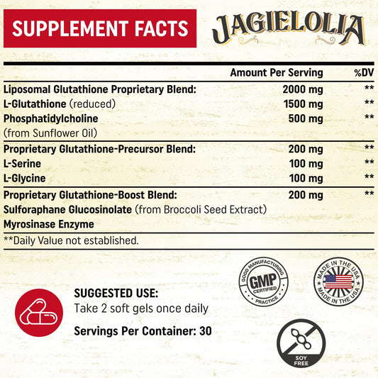 Jagielolia Liposomal Glutathione 2000 mg – L-Serine, L-Glycine & Sulforaphane | 360 Softgels