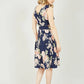 Mela Navy Rose Printed Wrap Over Sleeveless Skater Dress