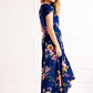 Mela Blue Floral Wrap Over Dipped Hem Midi Dress
