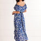 Mela Blue Ditsy Print Bardot Dipped Hem Dress