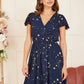 Mela Navy Foil Star Print Wrap Skater Dress
