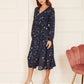 Mela Navy Foil Star Print Long Sleeve Midi