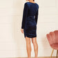 Mela Blue Velvet Long Sleeve Ruched Fitted Dress