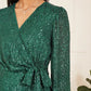 Mela Green Sequin Long Sleeve Frill Wrap Dress