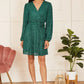 Mela Green Sequin Belted Wrap Long Sleeve Dress