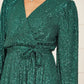 Mela Green Sequin Belted Wrap Long Sleeve Dress