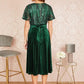 Yumi Green Embellished Velvet Wrap Skater Midi Dress