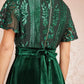 Yumi Green Embellished Velvet Wrap Skater Midi Dress