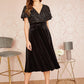 Yumi Black Embellished Velvet Wrap Skater Midi Dress