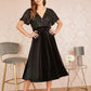 Yumi Black Embellished Velvet Wrap Skater Midi Dress