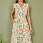 Yumi Ivory Floral Print Mesh Stretch Midi Dress With Pockets
