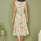 Yumi Ivory Floral Print Mesh Stretch Midi Dress With Pockets