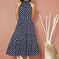 Yumi Navy Spot Print Halter Midi Dress With Matching Belt