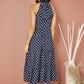 Yumi Navy Spot Print Halter Midi Dress With Matching Belt