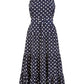 Yumi Navy Spot Print Halter Midi Dress With Matching Belt