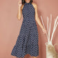 Yumi Navy Spot Print Halter Midi Dress With Matching Belt
