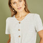 Yumi Grey Striped Jersey Button Detail Top