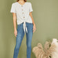 Yumi Grey Striped Jersey Button Detail Top