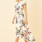 Mela Ivory Floral Wrap Dip Hem Dress