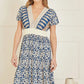 Yumi Navy Viscose Leaf Print Maxi Dress With Lace Trim