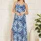 Mela Blue Tile Print Maxi Dress With Side Split Hem