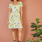 Mela White Viscose Lemon Print Skater Dress With Balloon Sleeves