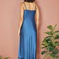 Yumi Navy Satin Cowl Neck Midi Slip Dress