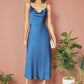 Yumi Navy Satin Cowl Neck Midi Slip Dress