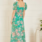 Yumi Green Recycled Floral Print Square Neck Maxi Dress With Split Hemline