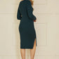 Yumi Green Pearl Neckline Fitted Midi Knitted Dress