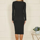 Yumi Black Pearl Neckline Fitted Midi Knitted Dress