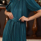 Yumi Green Satin Striped Midi Dress With Pleats and Matching Belt