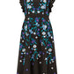 Yumi Black All Over Floral Embroidery Midi Skater Dress