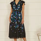 Yumi Black All Over Floral Embroidery Midi Skater Dress