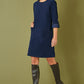 Yumi Navy Cord Tunic Dress With 3/4 Sleeves And Pockets