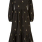 Yumi Black Long Sleeve Midi Dress With Floral Embroidery