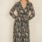 Yumi Brown Animal Swirl Midi Wrap Dress