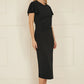 Yumi Black Ruched Waist Stretch Midi Dress