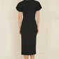 Yumi Black Ruched Waist Stretch Midi Dress
