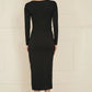 Yumi Black Midi Fitted Stretch Dress With Knot Detail