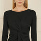 Yumi Black Midi Fitted Stretch Dress With Knot Detail