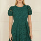 Yumi Green Lace Skater Dress With Puff Sleeves