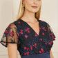 Yumi Navy Embroidered Floral Skater Dress