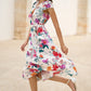 Yumi Ivory Flower Print Wrap Midi Dress