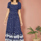 Yumi Navy Spot And Floral Print Border Ruched Midi Dress