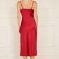 Yumi Red Satin Cowl Neck Midi Slip Dress