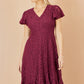 Yumi Burgundy Stretch Lace Puff Sleeve Midi Dress