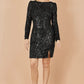 Yumi Black Sequin Long Sleeve Fitted Dress