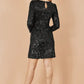 Yumi Black Sequin Long Sleeve Fitted Dress