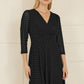 Mela Black Velour Spot 3/4 Sleeve Wrap Skater Dress